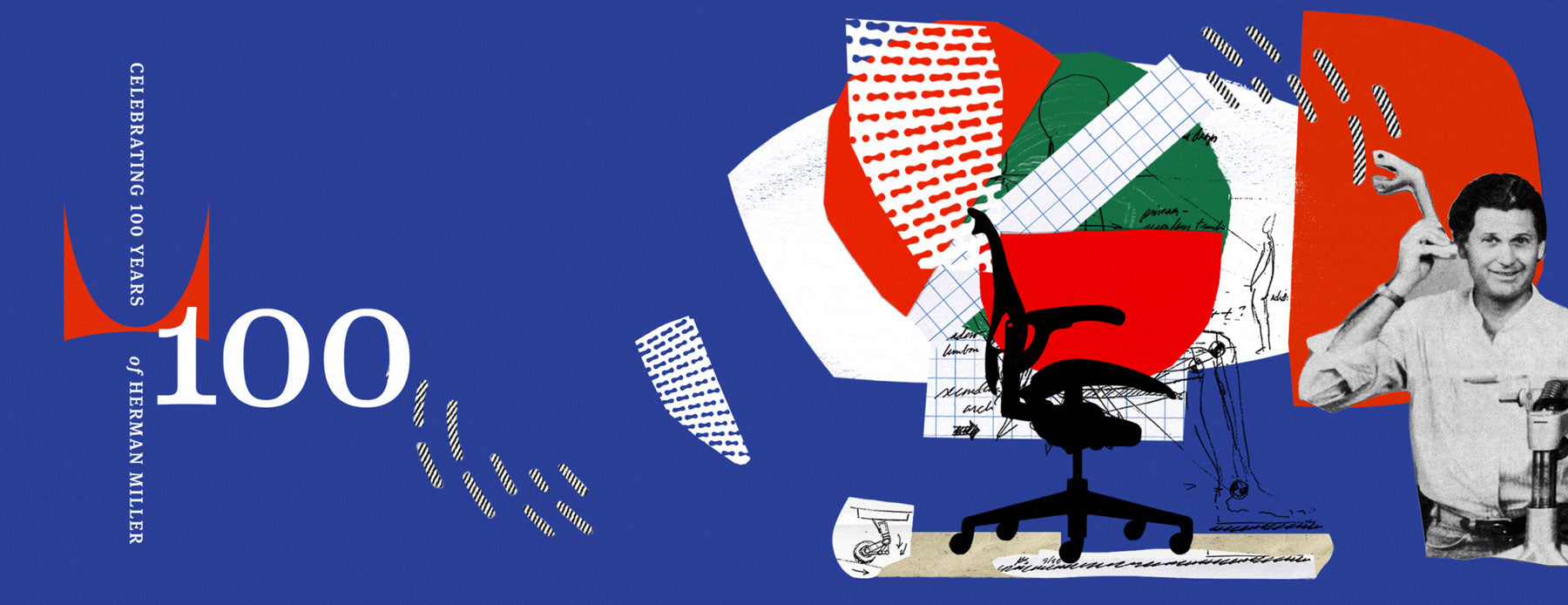 Grafisk collage-billede, der gengiver 100 år med Herman Miller