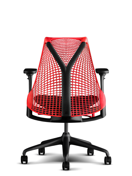 Bagfra set Herman Miller Sayl gamingstol i rød og sort