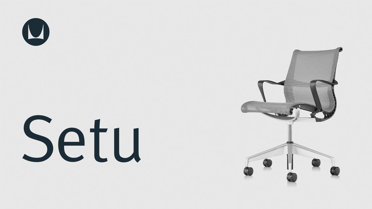 En video, der viser de tekniske justeringsmuligheder på en Herman Miller Setu-kontorstol, herunder sædehøjde.